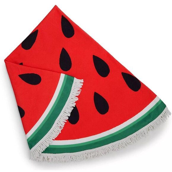 Watermelon Round Beach‎ Towel with Fringe - 59" Diameter, Fun Summer Decor - Picture 7 of 8